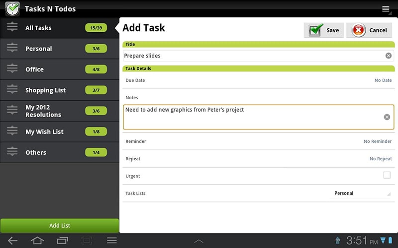 Phần mềm quản lý các việc cần làm Tasks N Todos for Android